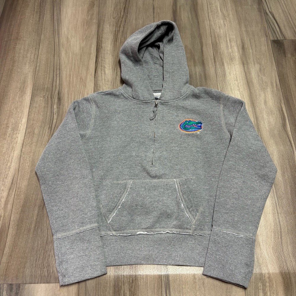 Stadium Athletics Florida Gators Quarter Zip Hoodie Gray Mens Medium Raw Hem